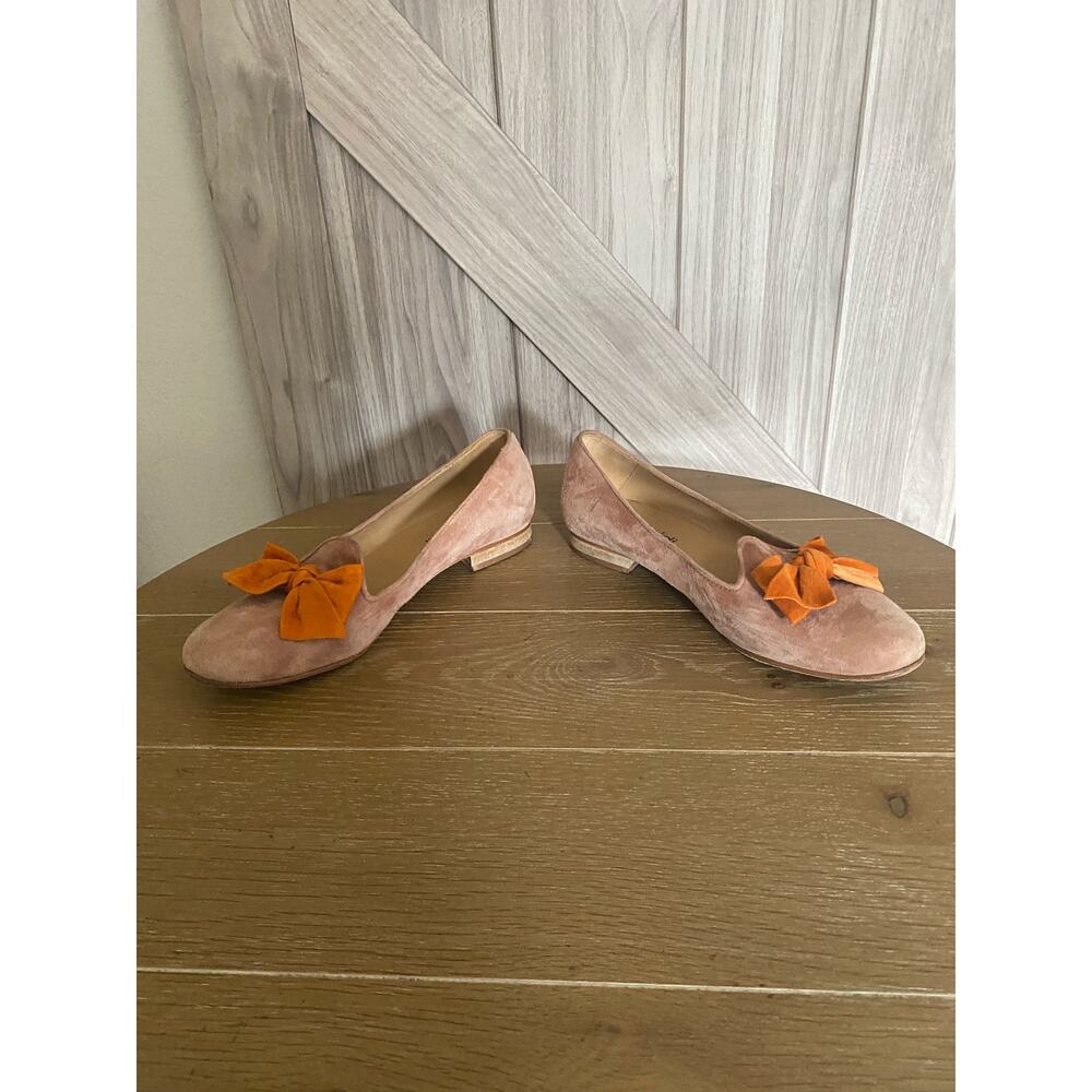Rinaldi 39 mauve with orange suede bow flats